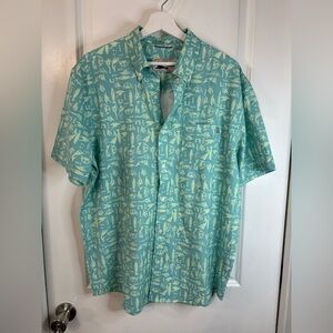 Huk Fishing Men’s Nautical Pattern Short Sleeve Button Down Shirt - Size Large